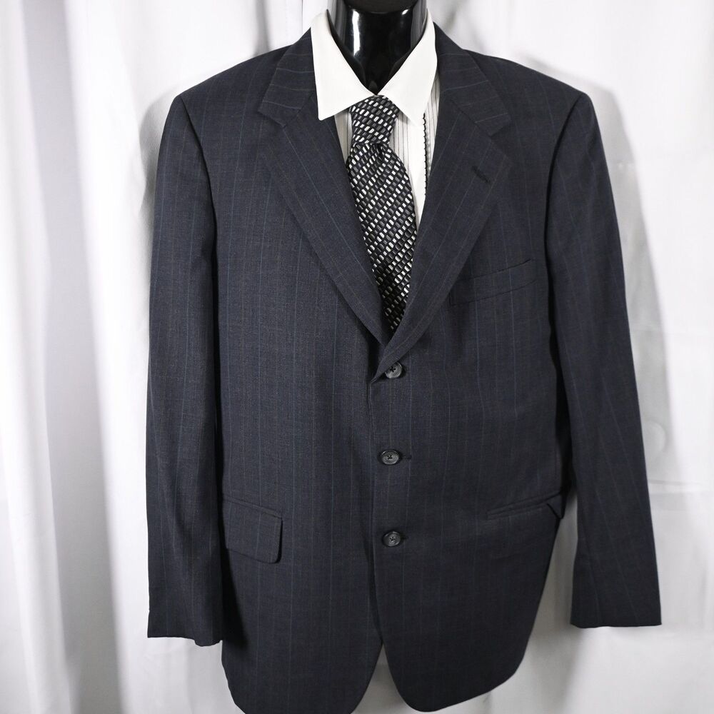 Tom‎ James Men's Gray Striped Wool Blazer Approx 42R 3 Button